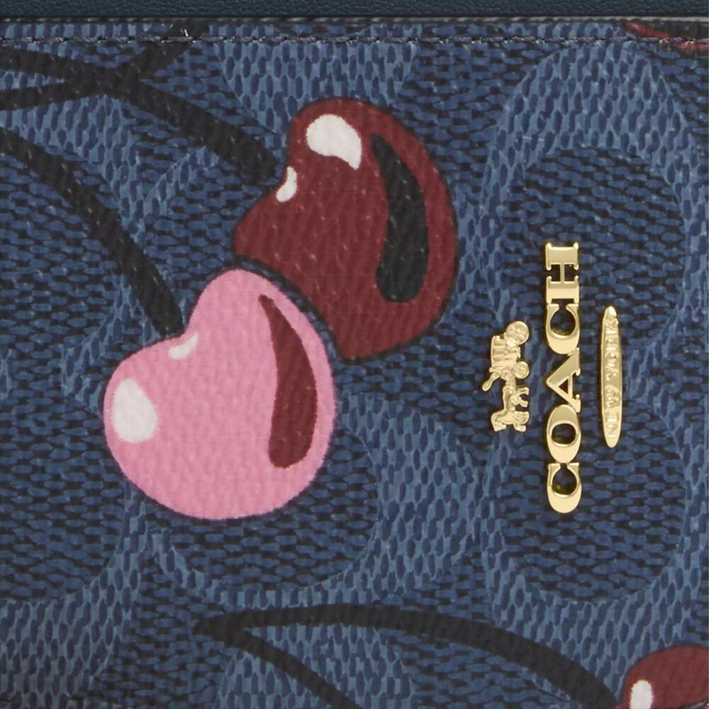 🍒 Coach Zip Card Case In Signature Canvas With Cherry Print - Picture 3 of 10